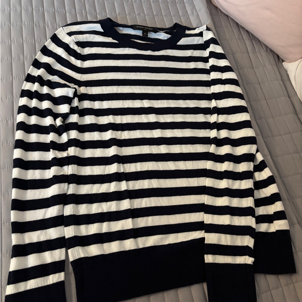 Banana Republic Striped Crewneck Sweater - navy and White